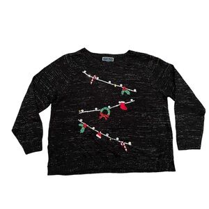 Black and Silver Holiday Sweater with Bling Size 3X